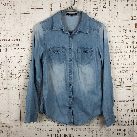 Chambray Blue Denim Button Down Shirt - Picture 1 of 5